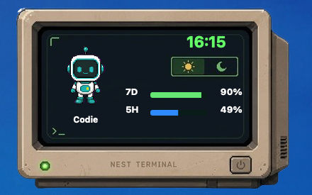 Nest Terminal preview with terminal inspired nest visuals