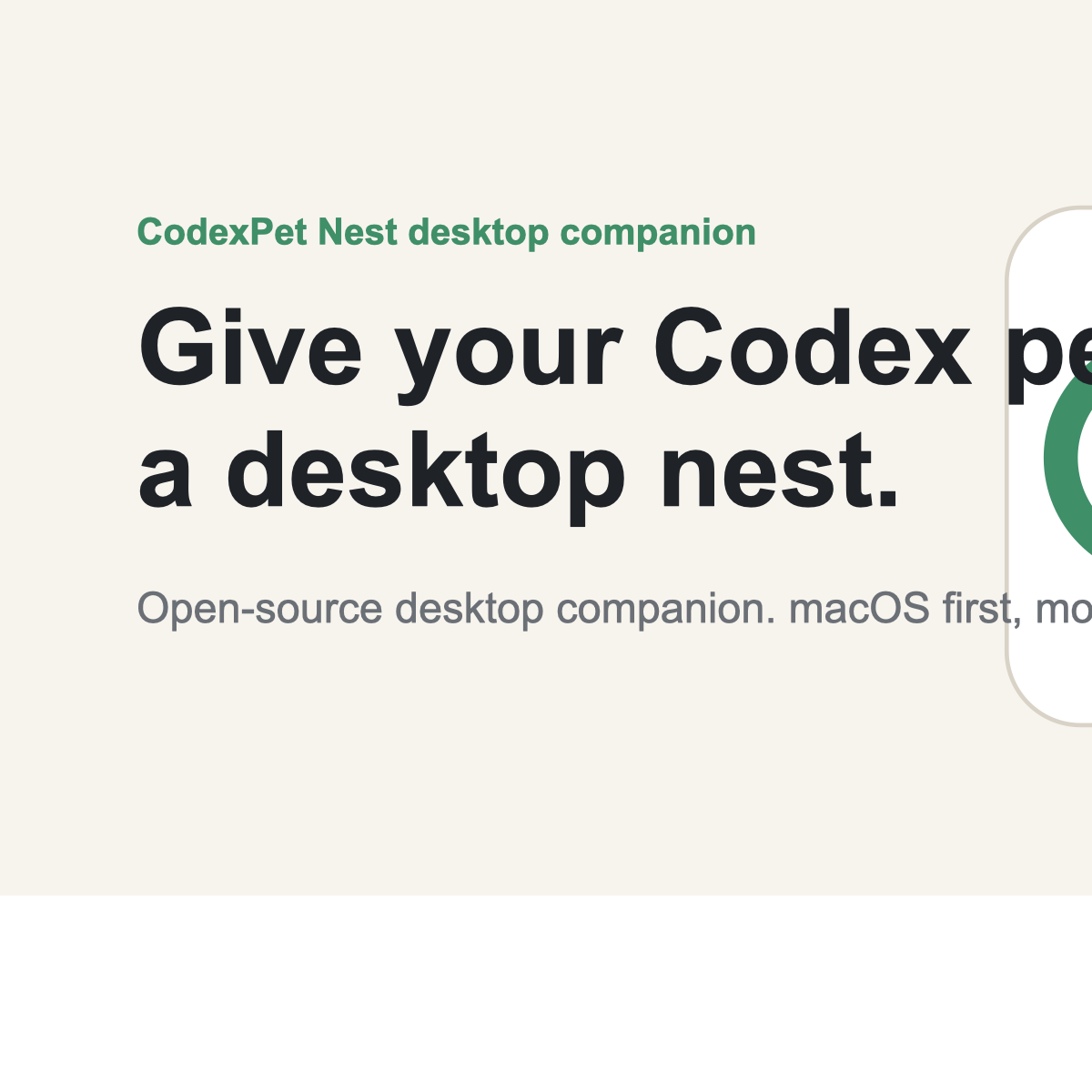 Codex Pets CodexPet Nest - Open-source desktop nest for Codex pets